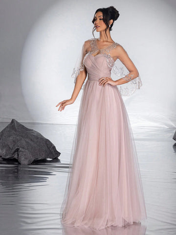 New High-End Elegant Shoulder Shawl Evening Dress Gown