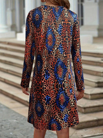 New Leopard Print Long Sleeve Dress For Women, Autumn/Winter