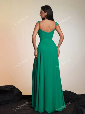 New Luxury Chic Solid Color Lace Up High Slit Sleeveless Summer Elegant Evening Gown