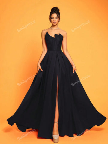 New Luxury High-Slit Strapless High-End Exclusive Party Evening Gown