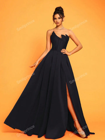 New Luxury High-Slit Strapless High-End Exclusive Party Evening Gown