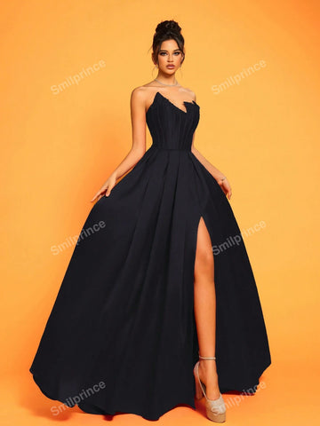 New Luxury High-Slit Strapless High-End Exclusive Party Evening Gown
