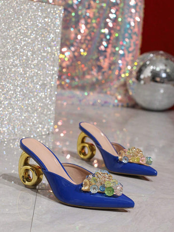 New Minimalist Design, Mirror-Like Shiny Material, Unusual Heel, Decorated With Crystal Glass