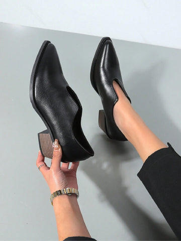 New Pointed Toe Black Suede High Heel Pumps, V-Cut Design, Comfortable & Versatile