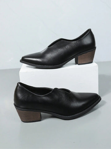 New Pointed Toe Black Suede High Heel Pumps, V-Cut Design, Comfortable & Versatile