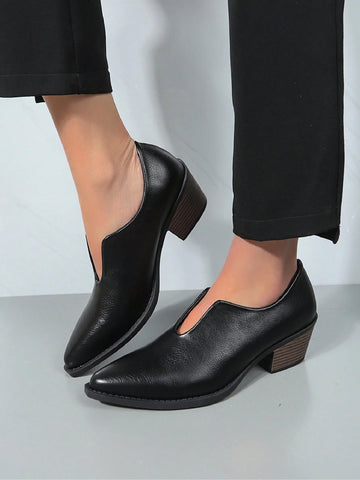 New Pointed Toe Black Suede High Heel Pumps, V-Cut Design, Comfortable & Versatile
