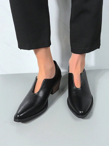 New Pointed Toe Black Suede High Heel Pumps, V-Cut Design, Comfortable & Versatile