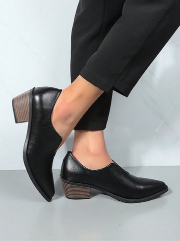 New Pointed Toe Black Suede High Heel Pumps, V-Cut Design, Comfortable & Versatile