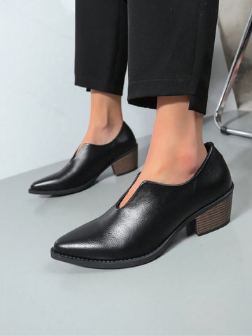 New Pointed Toe Black Suede High Heel Pumps, V-Cut Design, Comfortable & Versatile