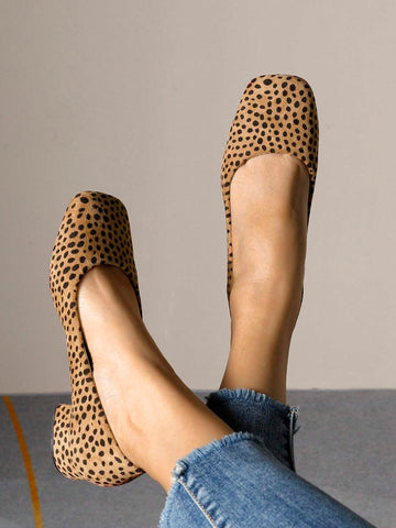 New Polka Dot Thick Heel Slip-On Square Toe Loafers Comfort Casual Flats For Women, Plus Size
