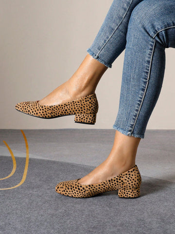 New Polka Dot Thick Heel Slip-On Square Toe Loafers Comfort Casual Flats For Women, Plus Size