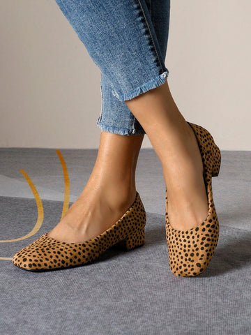 New Polka Dot Thick Heel Slip-On Square Toe Loafers Comfort Casual Flats For Women, Plus Size