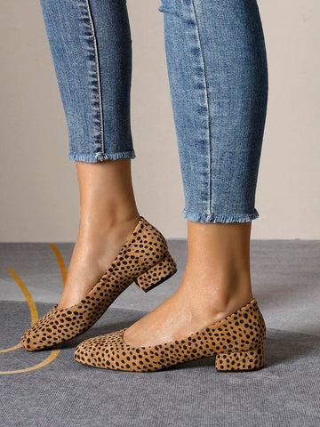 New Polka Dot Thick Heel Slip-On Square Toe Loafers Comfort Casual Flats For Women, Plus Size