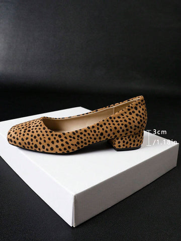 New Polka Dot Thick Heel Slip-On Square Toe Loafers Comfort Casual Flats For Women, Plus Size