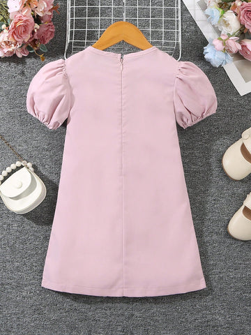 New Princess Style Children Girls Casual Bowknot Patchwork Dress, Suitable For 4-7 Years Old, Spring/Autumn
