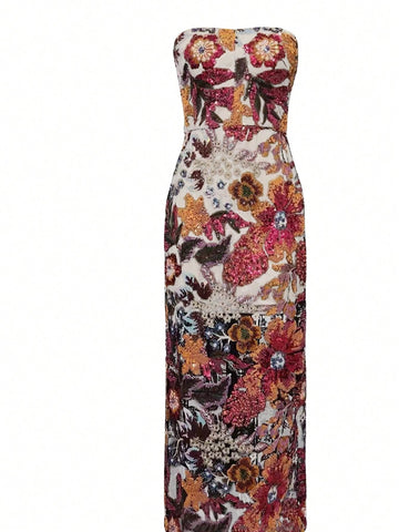 New Sequin Fitted Hollow Out Sexy Off Shoulder Evening Dress For Women, Elegant