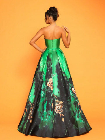 New Sexy Strapless Slim-Fit Thigh-High Split Women's Evening Party Dress (Heavy Design)