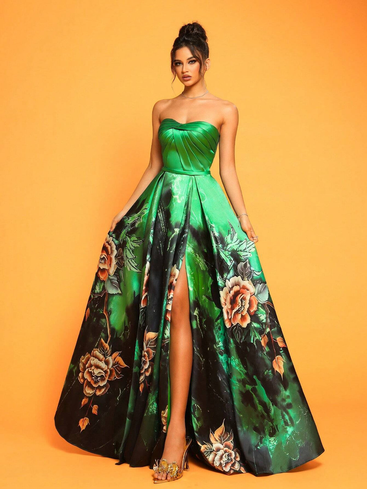 New Sexy Strapless Slim-Fit Thigh-High Split Women's Evening Party Dress (Heavy Design)