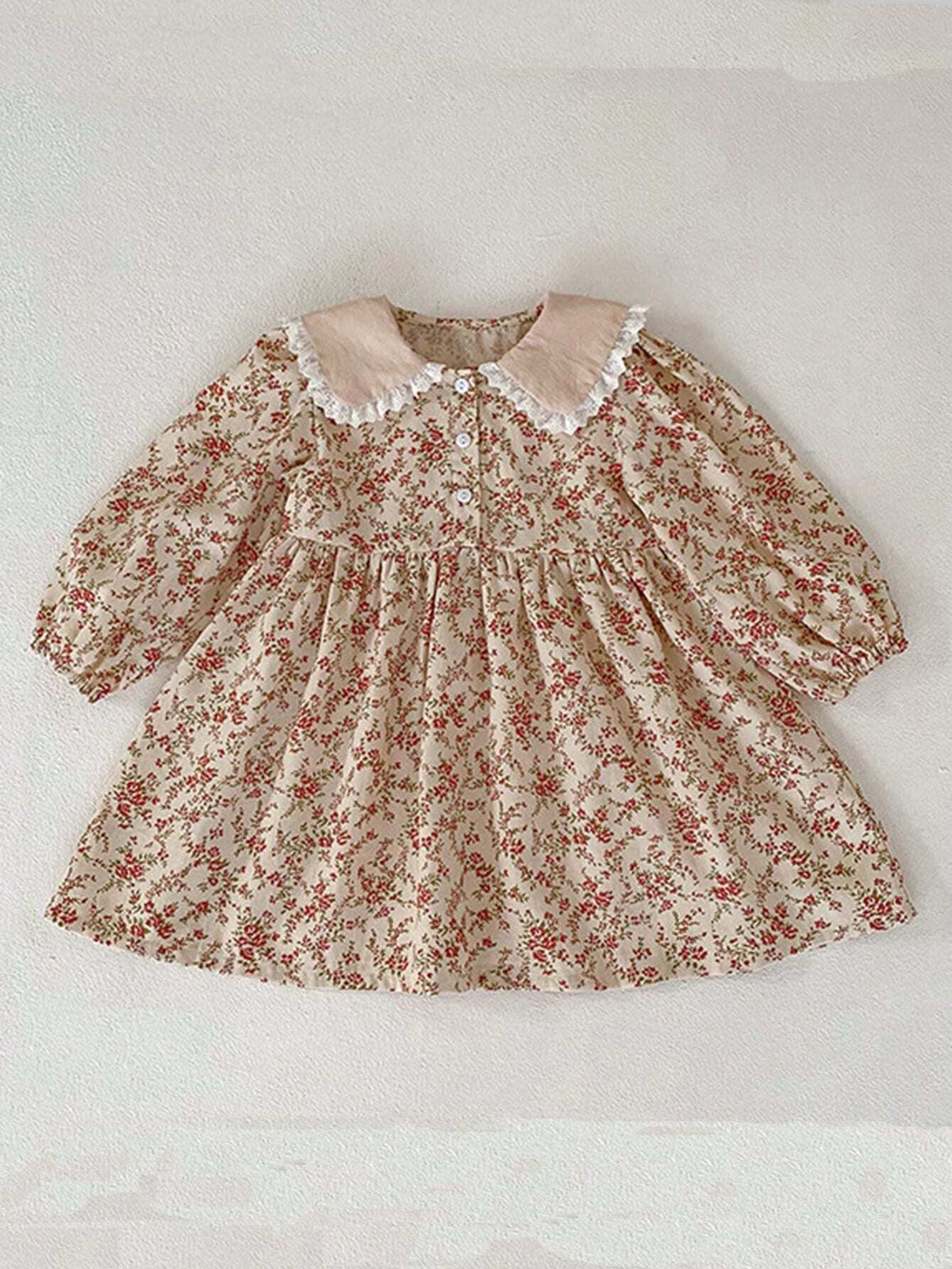 New Spring/Autumn Girls Dolly Collar Ditsy Floral Princess Dress