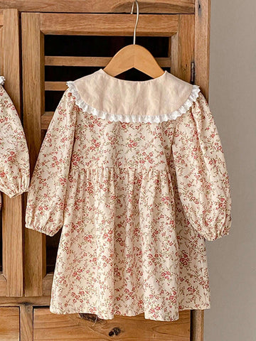 New Spring/Autumn Girls Dolly Collar Ditsy Floral Princess Dress
