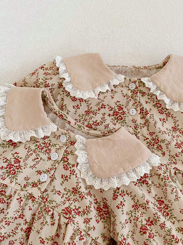 New Spring/Autumn Girls Dolly Collar Ditsy Floral Princess Dress