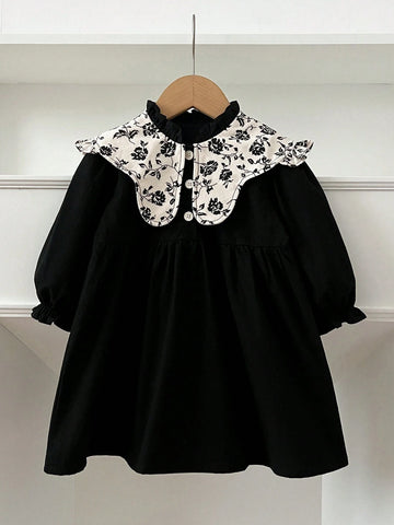 New Spring/Autumn Korean Retro Young Girl Patchwork Ruffle Puff Sleeve Princess Dress