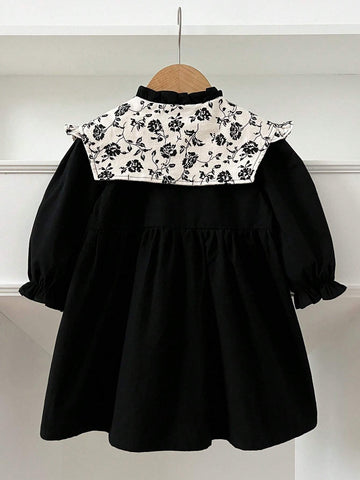 New Spring/Autumn Korean Retro Young Girl Patchwork Ruffle Puff Sleeve Princess Dress