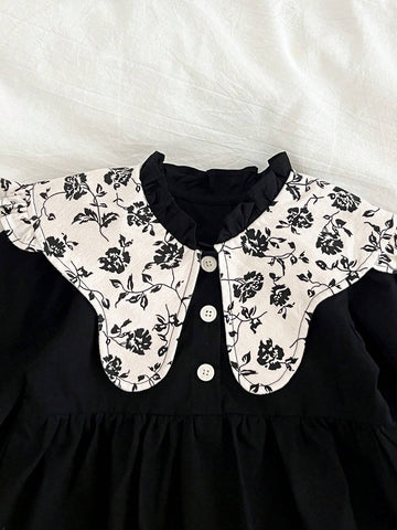 New Spring/Autumn Korean Retro Young Girl Patchwork Ruffle Puff Sleeve Princess Dress