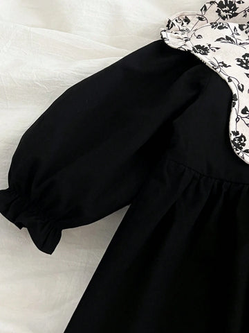 New Spring/Autumn Korean Retro Young Girl Patchwork Ruffle Puff Sleeve Princess Dress