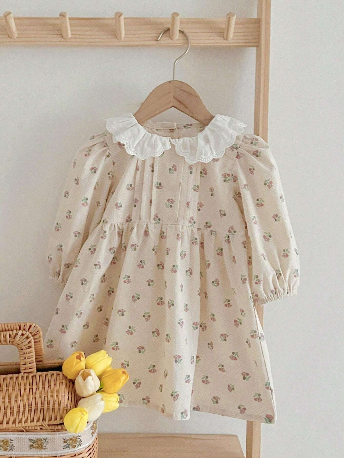 New Spring/Fall Floral Print Long Sleeve Princess Dress For Young Girls