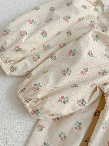 New Spring/Fall Floral Print Long Sleeve Princess Dress For Young Girls