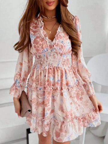 New Spring/Summer Fashionable Elegant Woven Floral Printed Long Sleeve Dress For Women