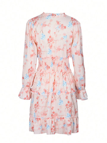New Spring/Summer Fashionable Elegant Woven Floral Printed Long Sleeve Dress For Women