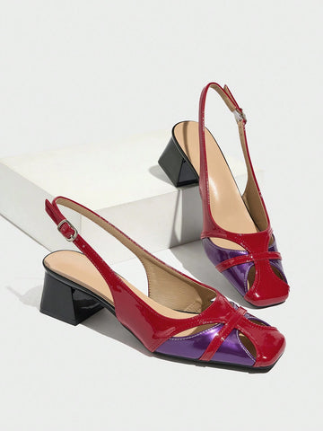 New Spring/Summer Hollow Out Two-Tone Sandals, Women High Heels,