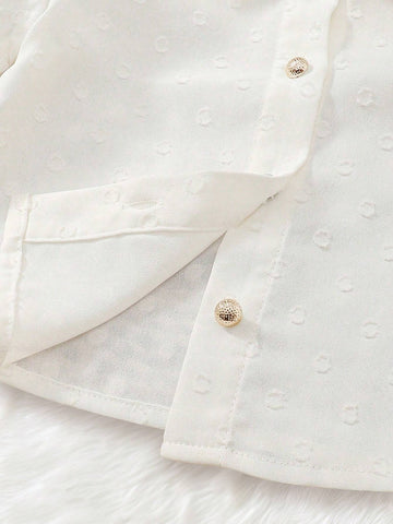 New Spring And Autumn Kids' Shirt For Girls, Simple Jacquard Design With Cute Lace Peter Pan Collar, Stylish And Casual For Children Of All Ages