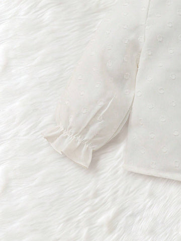 New Spring And Autumn Kids' Shirt For Girls, Simple Jacquard Design With Cute Lace Peter Pan Collar, Stylish And Casual For Children Of All Ages