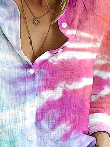 New Spring And Autumn Printed Turn-Down Collar Casual Loose Long Sleeve Linen Women Shirt