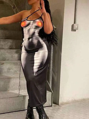 New Spring And Summer INS Sexy Hollow Out Off-Shoulder Printed Dress For Women