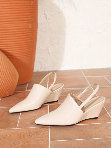 New Spring French Style Backstrap High Heel Shoes, Women Wedge Heels Pointed Toe Strap Mules