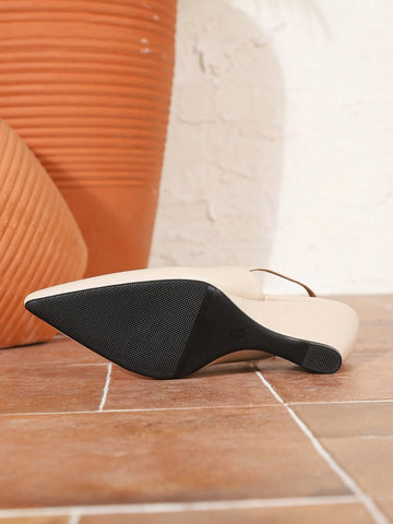 New Spring French Style Backstrap High Heel Shoes, Women Wedge Heels Pointed Toe Strap Mules