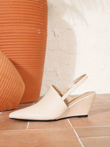 New Spring French Style Backstrap High Heel Shoes, Women Wedge Heels Pointed Toe Strap Mules