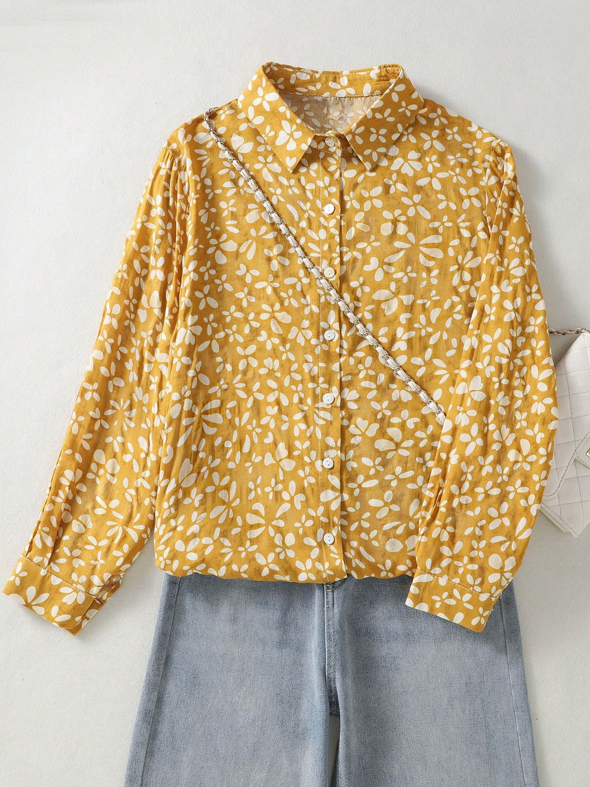 New Spring & Autumn Ditsy Floral Elegant Long Sleeve Blouse Top For Women