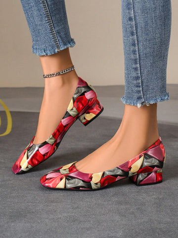 New Square Toe Thick Heel Flats, Large Size Women Slip-On Soft Bottom Non-Slip Loafers