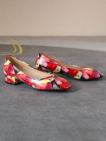 New Square Toe Thick Heel Flats, Large Size Women Slip-On Soft Bottom Non-Slip Loafers