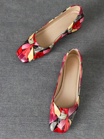 New Square Toe Thick Heel Flats, Large Size Women Slip-On Soft Bottom Non-Slip Loafers