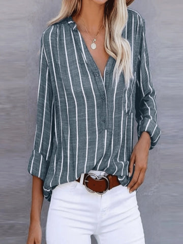 Women Casual Blouse. Elegant Solid Color Button-Up Shirt