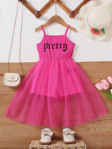 New Style Girls" Sweet Elegant Summer Jumpsuit With Spaghetti Straps And Lace & Mesh Patchwork Floral Print