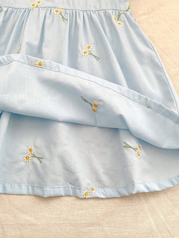 New Style Peter Pan Collar Embroidery Flower Girls' Short Sleeve Princess Dress