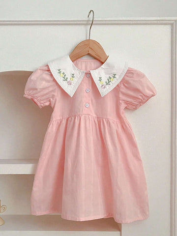 New Summer Collection Cute Short Sleeve Embroidered Princess Girls' Dress For Baby Girls