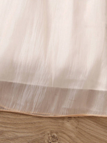 New Summer Dress For Toddler Girls, Simple Solid Color Princess Style With Puff Sleeves, Elegant & Ethereal, Round Neck, Mesh Skirt